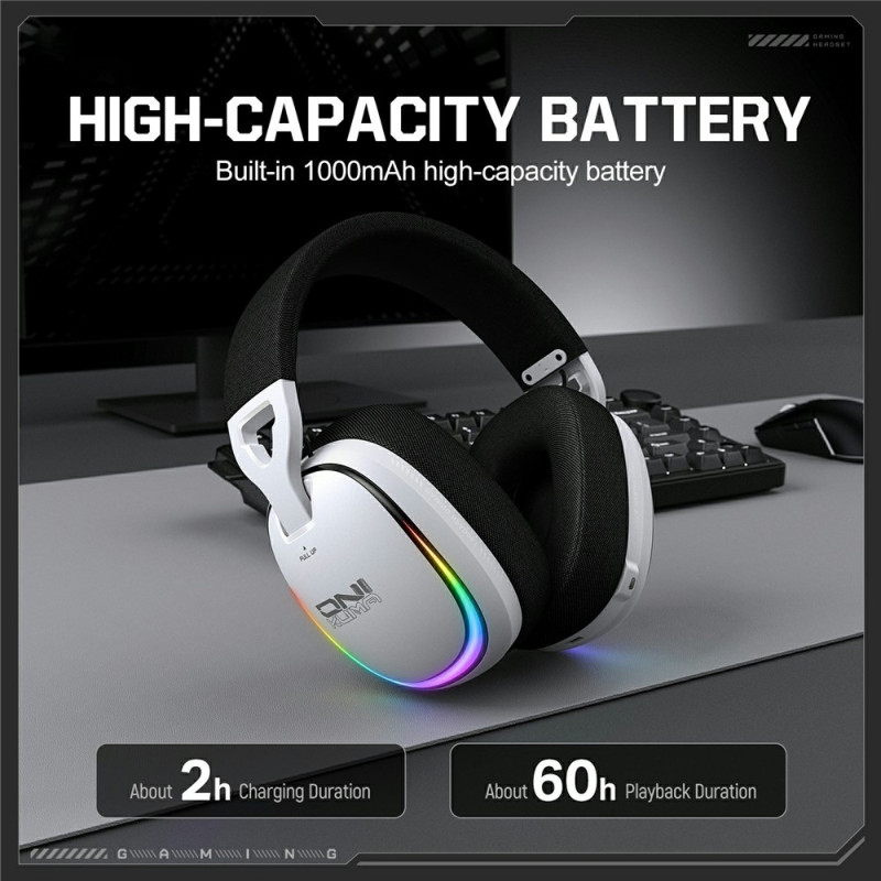 ONIKUMA GT805 Gaming Headset 4 Modes Wireless/Wired Over-Ear RGB - White