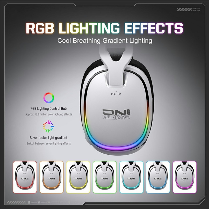 ONIKUMA GT805 Gaming Headset 4 Tilstande Trådløs/Kabelbaseret Over-Ear RGB - Hvid