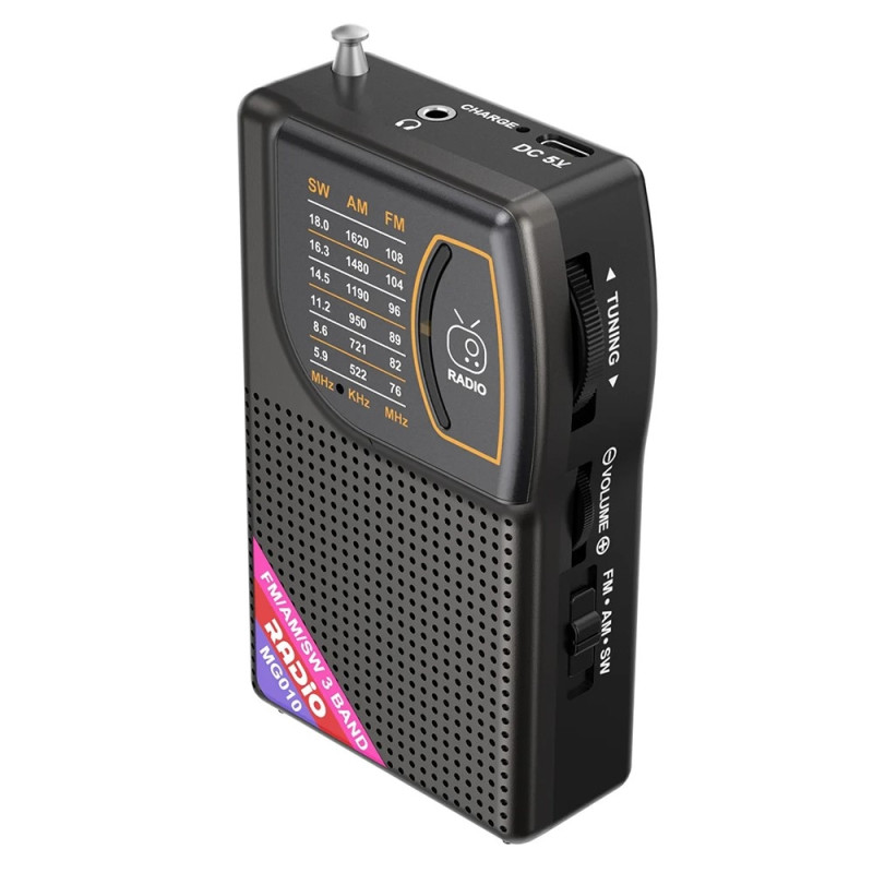 Radio Rechargeable Portable FM / AM / SW Pocket Radio Speaker and Headphone Jack
