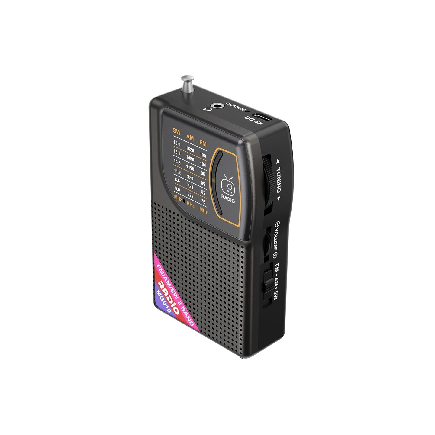 Radio Rechargeable Portable FM / AM / SW Pocket Radio Speaker and Headphone Jack