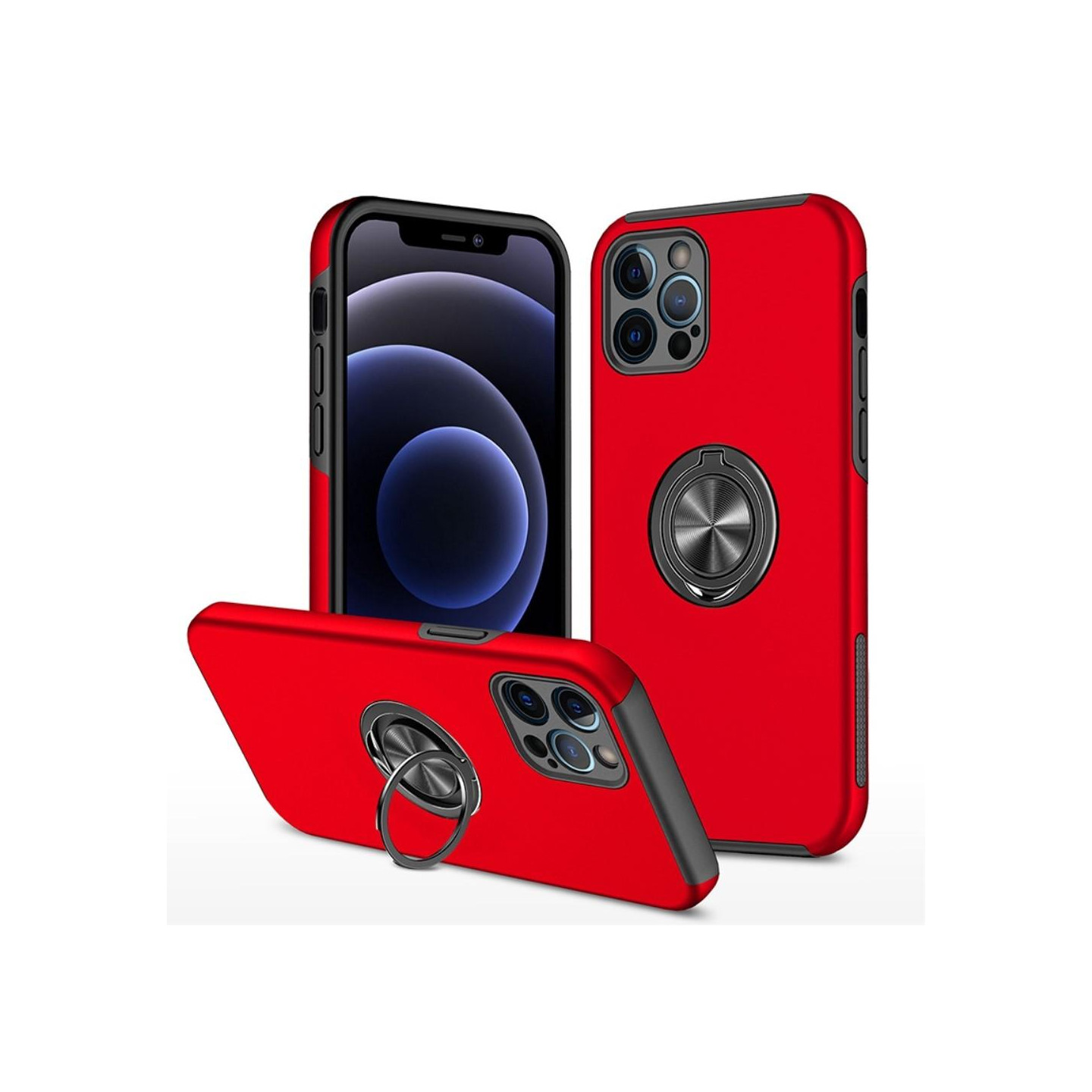 iPhone 14 Pro Max Finger Ring Kickstand Hybrid Case - Red