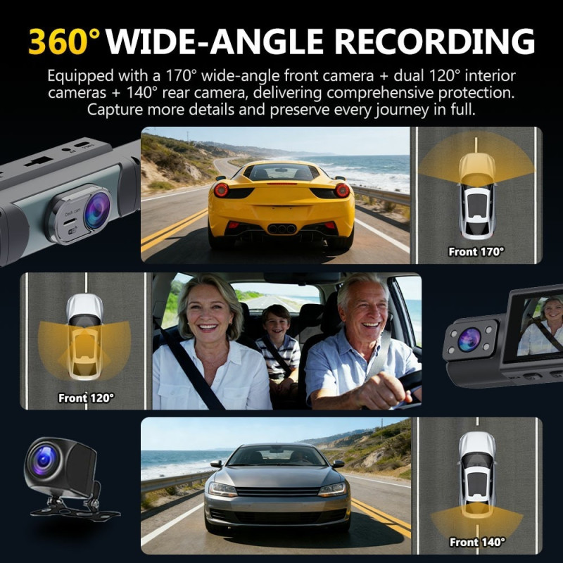 4-Channel 1080P WiFi Dash Cam G-sensor Loop Recording Night Vision Rear View Camera