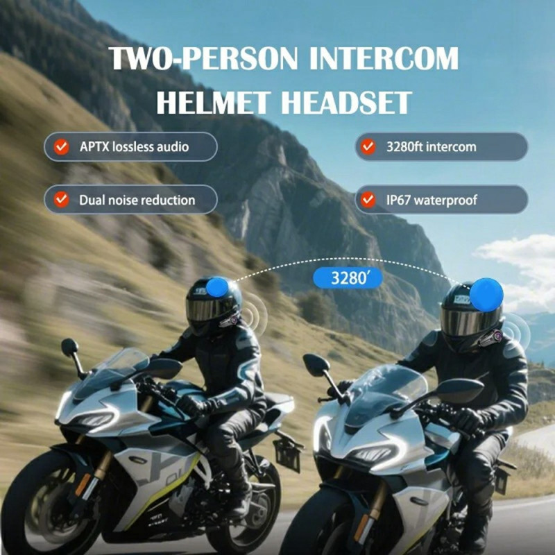Motorcykelhjelm Bluetooth Intercom Headset IP67 Vandtæt 1000m Rækkevidde Tovejs