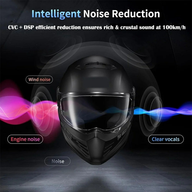 Motorsykkelhjelm Bluetooth Intercom Headset IP67 Vanntett 1000m Rekkevidde Toveis