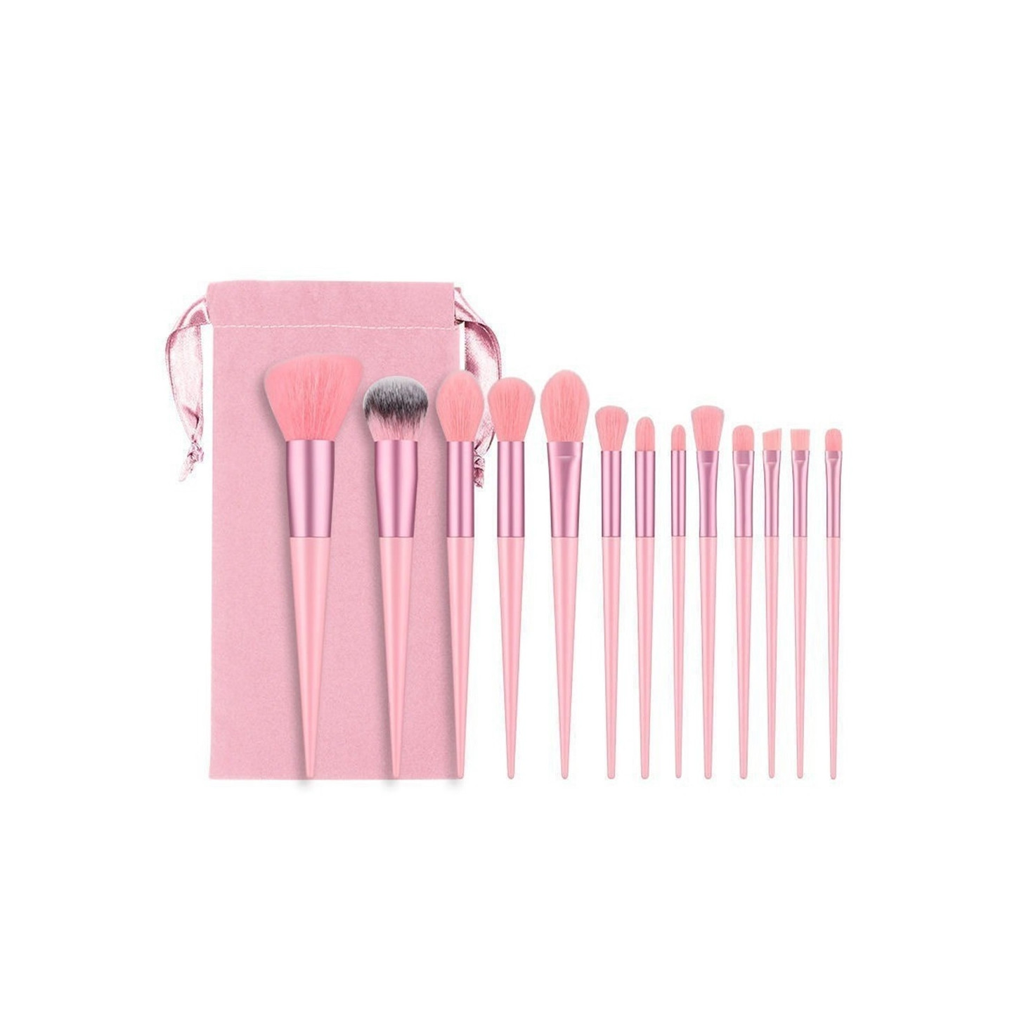 13 pcs Makeup Brush Set Brushes Foundation Contour Blending Velvet Pouch - Pink