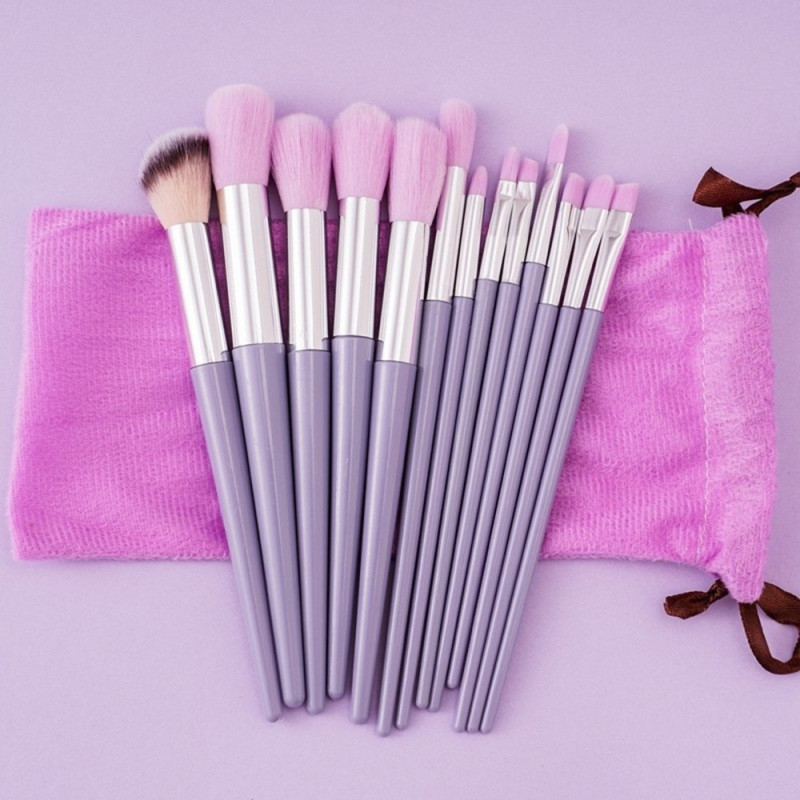 13 pcs Makeup Brush Set Brushes Foundation Contour Blending Velvet Pouch - Purple
