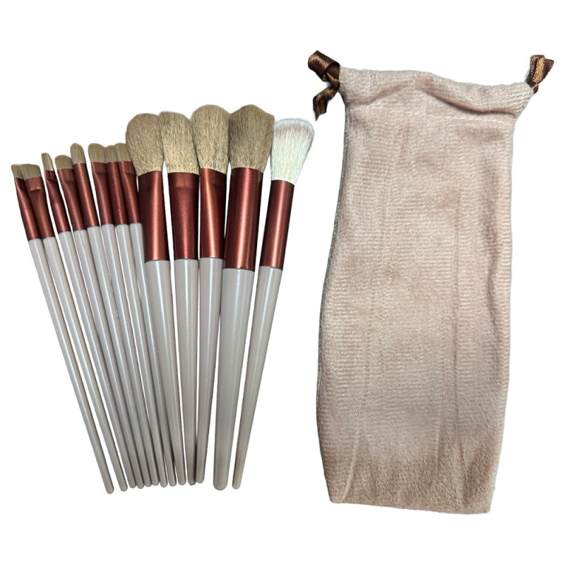 13 pcs Makeup Brush Set Brushes Foundation Contour Blending Velvet Pouch - Apricot