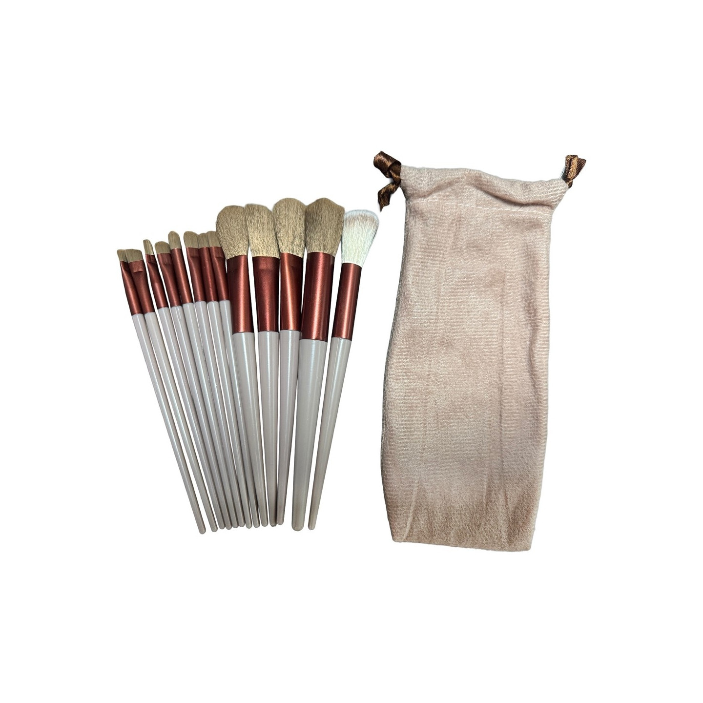13 pcs Makeup Brush Set Brushes Foundation Contour Blending Velvet Pouch - Apricot