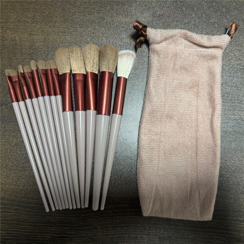 13 pcs Makeup Brush Set Brushes Foundation Contour Blending Velvet Pouch - Apricot
