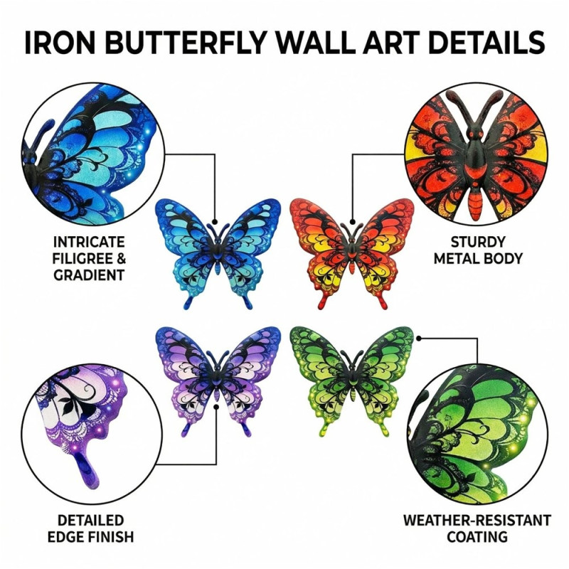 4 pcs Butterfly Butterflies Wall Decor Garden Ornament Garden Patio Decoration