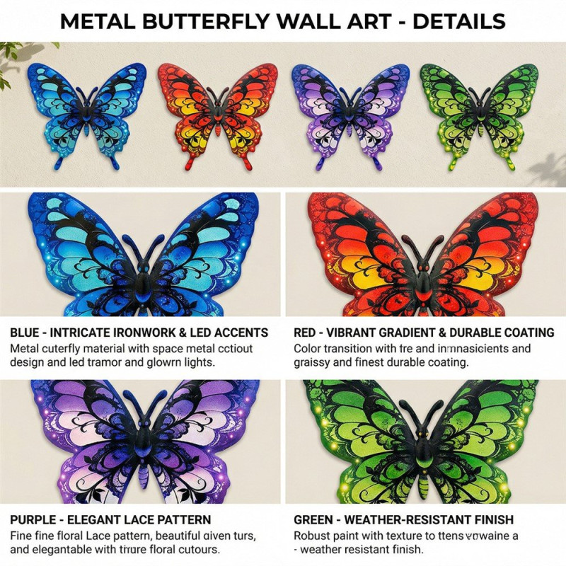 4 kpl perhosia, seinäkoriste, puutarhakoriste, puutarhaterassikoriste