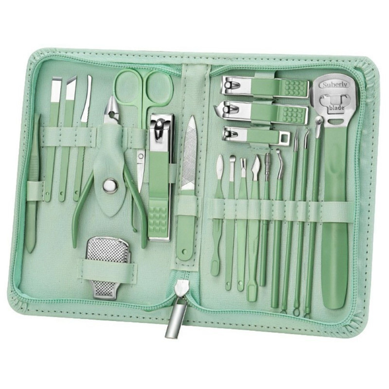 22 pieces manicure pedicure nail clippers stainless steel finger toe nails + case