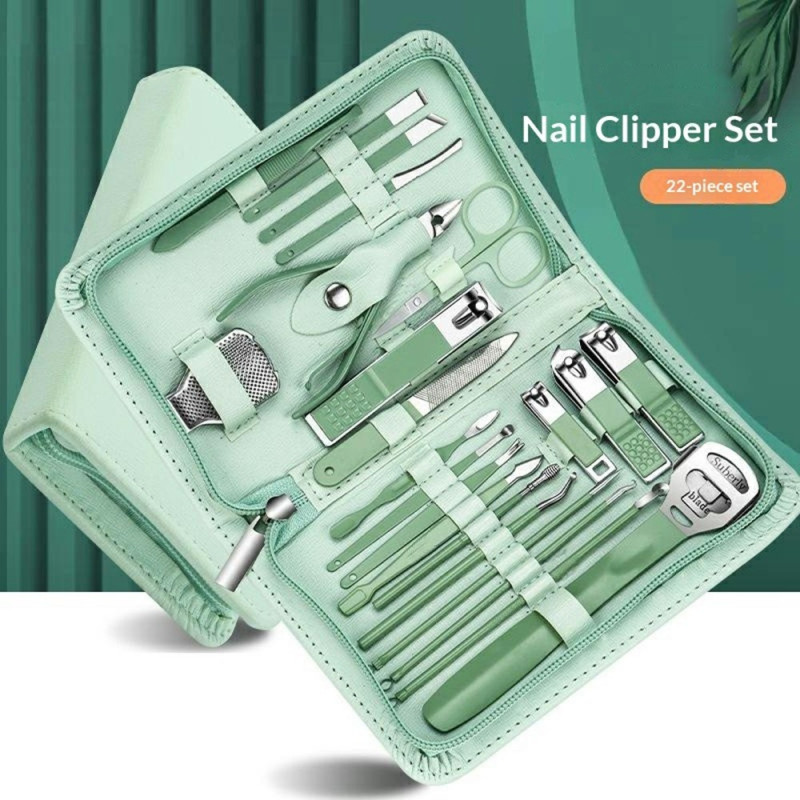 22 stk. manicure pedicure negleklipper rustfrit stål fingertånegle + etui