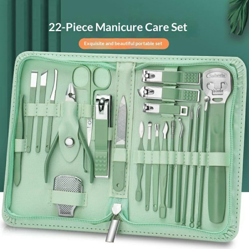 22 pieces manicure pedicure nail clippers stainless steel finger toe nails + case