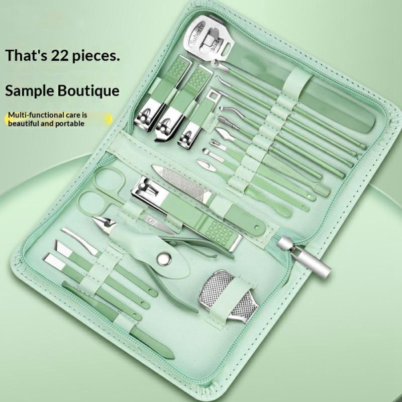 22 pieces manicure pedicure nail clippers stainless steel finger toe nails + case