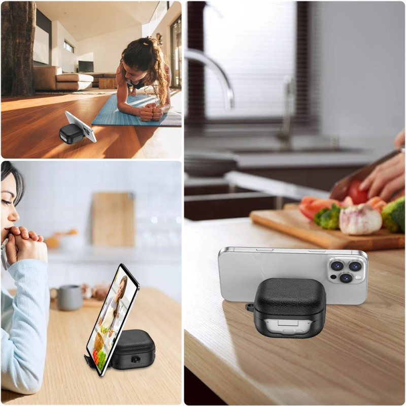 Samsung Galaxy Buds4 / Buds4 Pro -kuulokkeille tarkoitettu suojakuori, jossa jalustan lukituskoukku