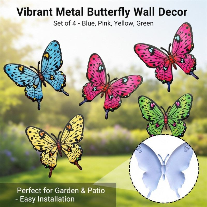 4 pcs Butterfly Butterflies Wall Decor Garden Ornament Garden Patio Decoration