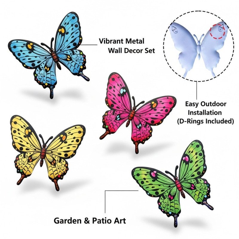 4 pcs Butterfly Butterflies Wall Decor Garden Ornament Garden Patio Decoration