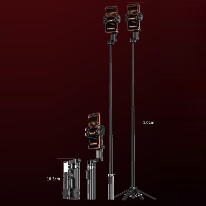 102 cm forlængelig AI Gimbal stabilisator selfie stick RGB lysstativ live streaming