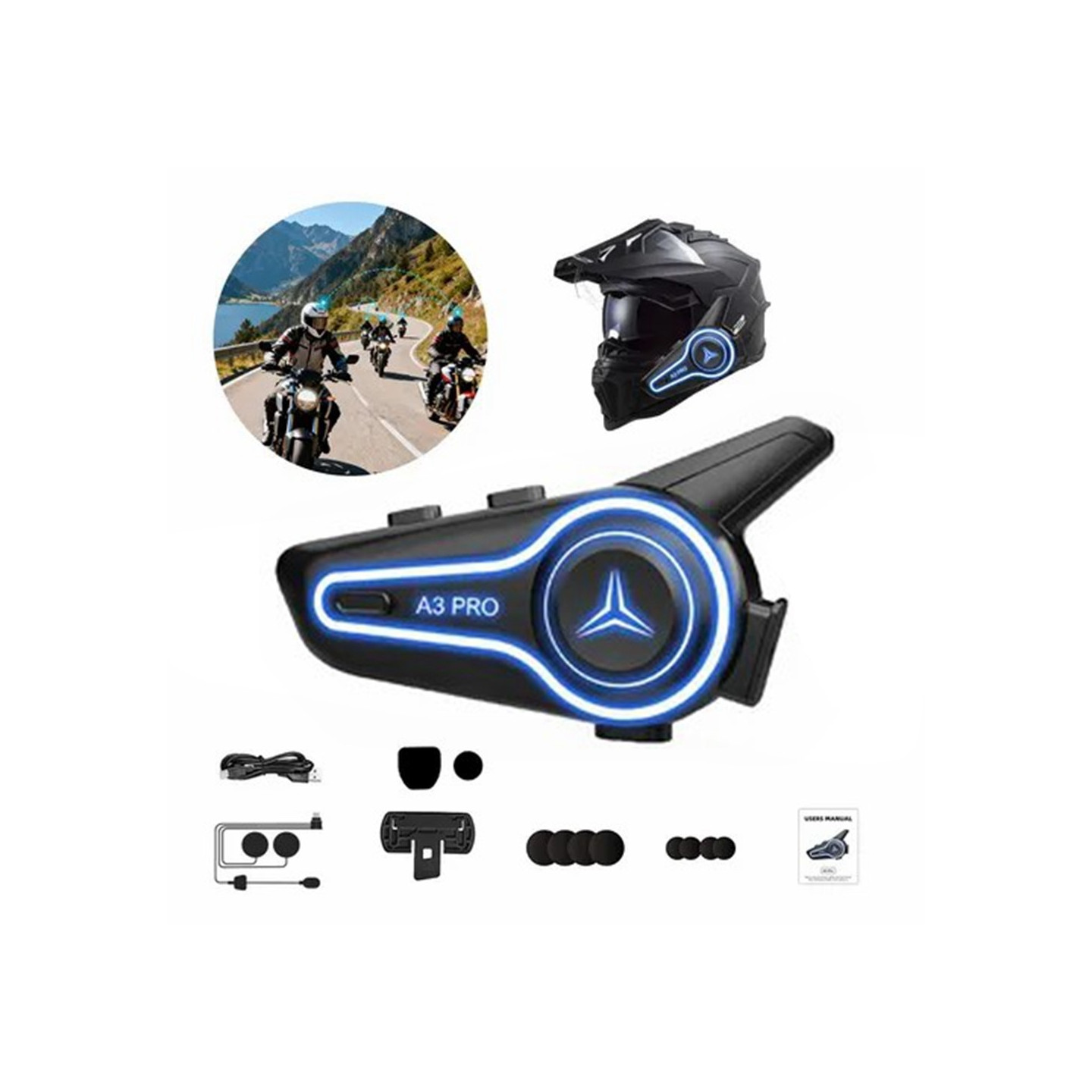 Motorcykelhjelm Bluetooth Intercom Headset IP67 Vandtæt 1000m Rækkevidde