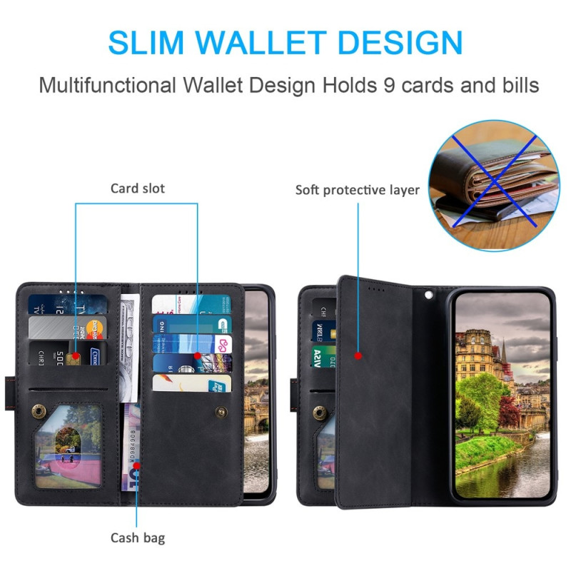 For Motorola Moto G86 Power 5G Case Wallet with Zipper 9 Card Slots Stand 