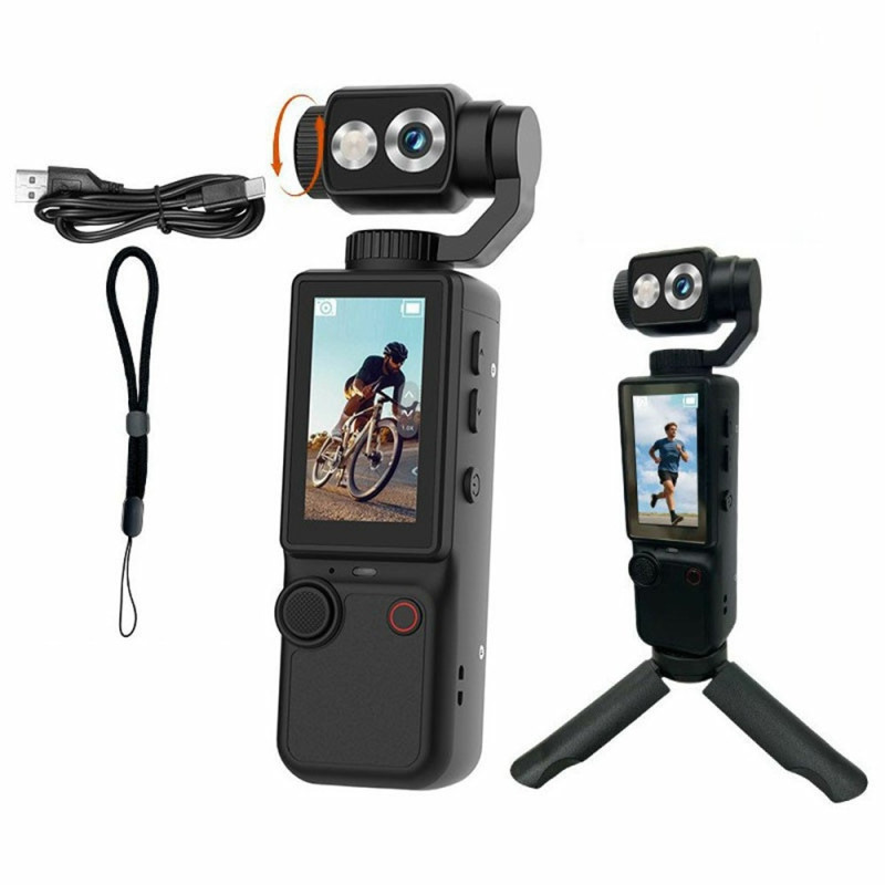 Videokamera Actionkamera 4K 180 graders roterende linse Autofokus Sportskamera