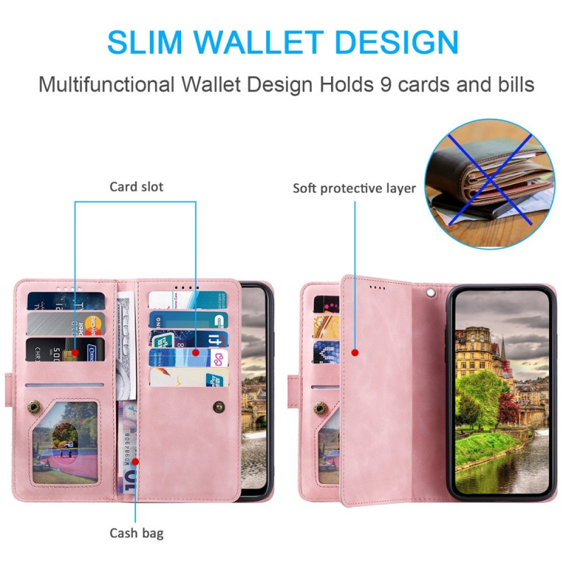 For Motorola Moto G86 Power 5G Case Wallet with Zipper 9 Card Slots Stand 
