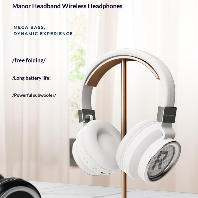 AZEADA Wireless Headphones Over Ear Bluetooth Compatible 5.0 HiFi Headset - Red