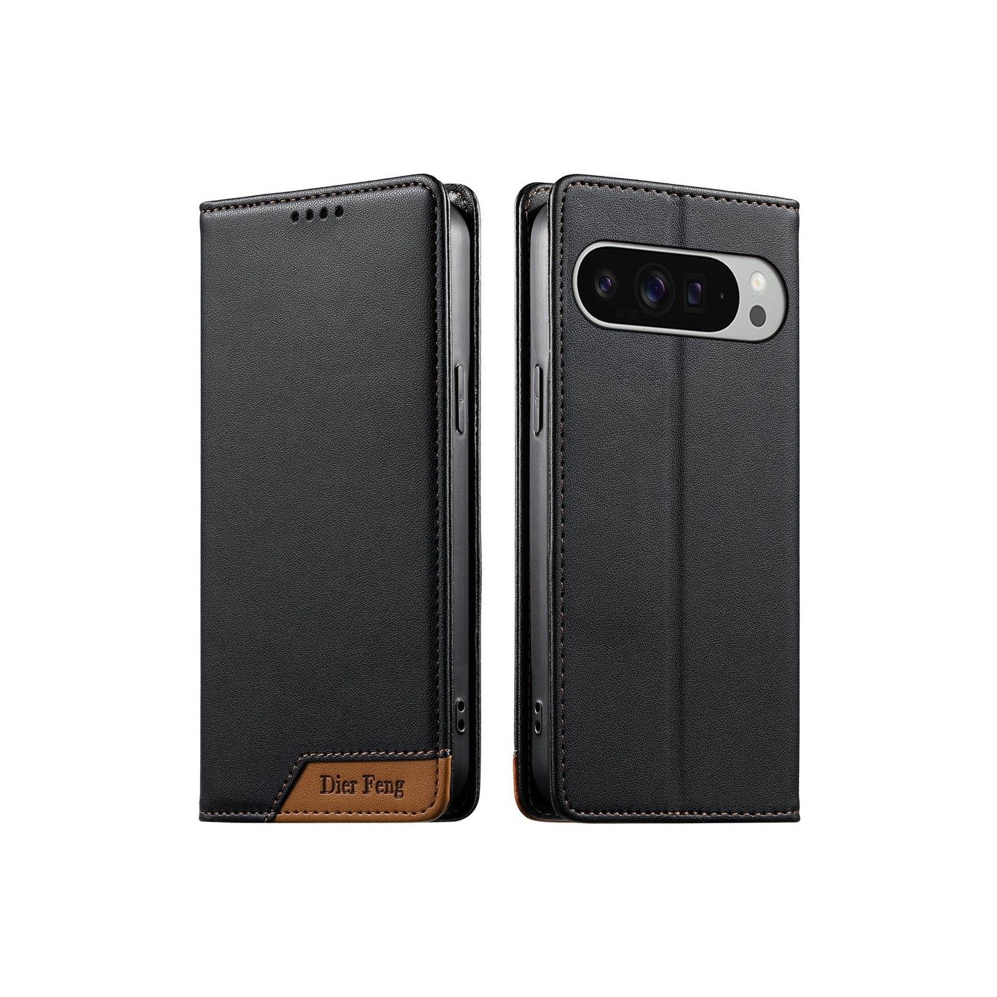 DIERFENG Til Google Pixel 10 Pro XL Pungcover RFID Beskyttelse Stander - Sort