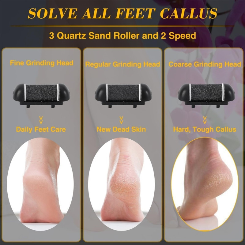 Electric Foot File 2-Speed ​​Pedicure Calluses Foot Care IPX6 Waterproof - Black