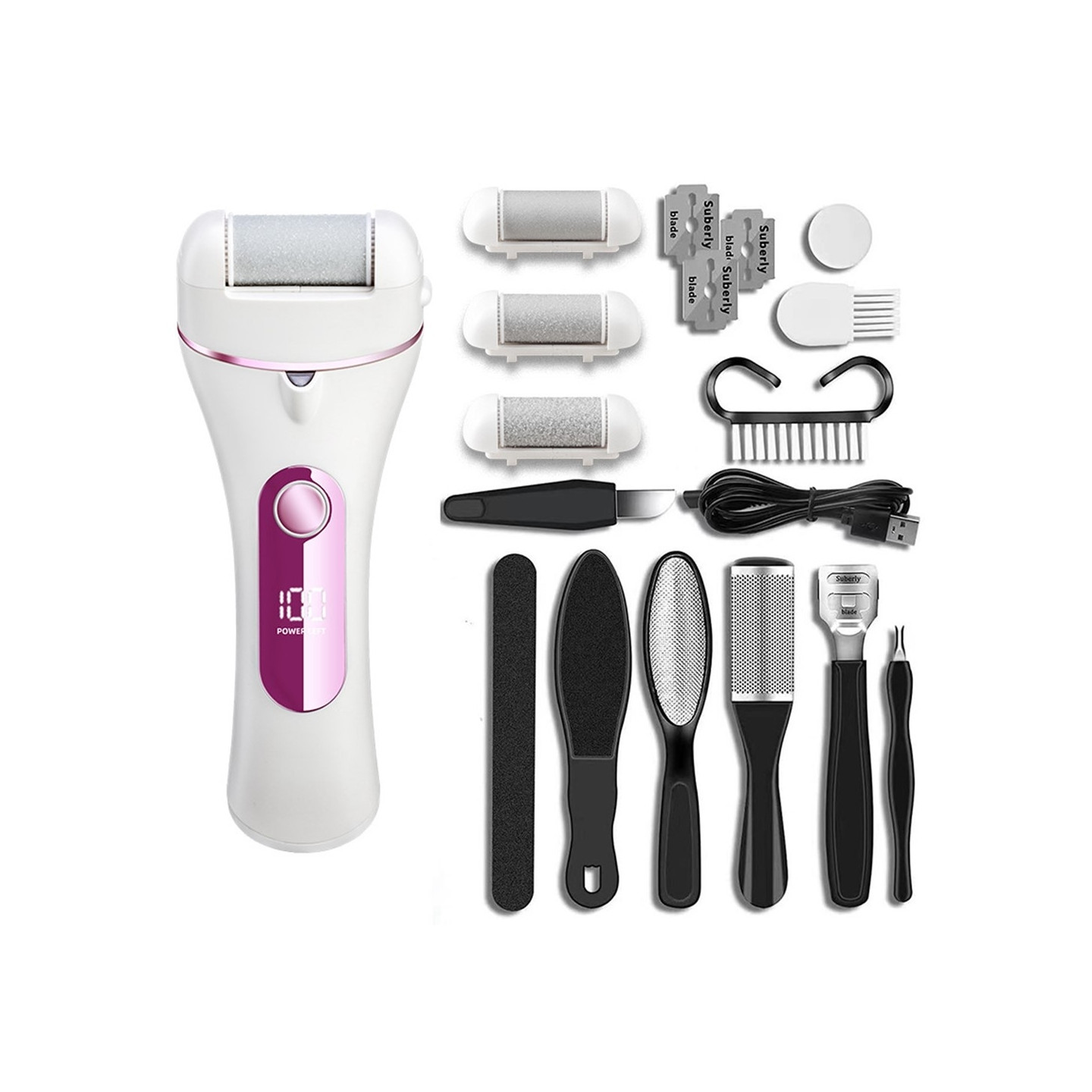 Electric Foot File 2-Speed ​​Pedicure Calluses Foot Care IPX6 Waterproof - Pink