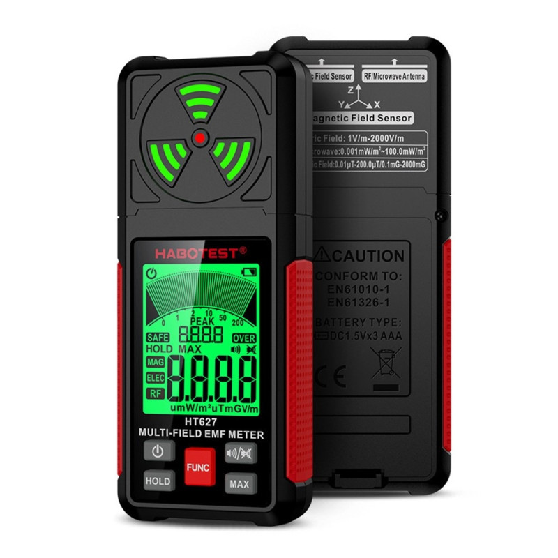 LCD-skjerm EMF-detektor 3-akset magnetisk elektrisk RF-feltstrålingsmåler