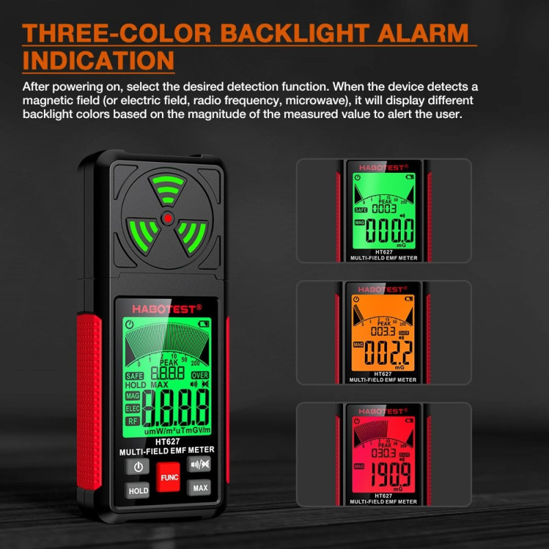 LCD Screen EMF Detector 3-Axis Magnetic Electric RF Field Radiation Meter