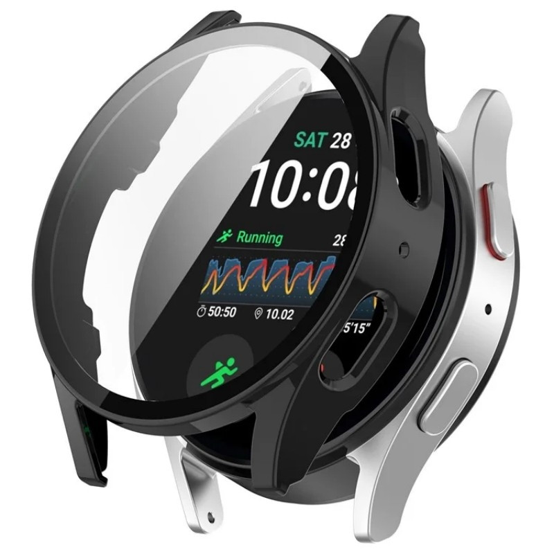 Til Samsung Galaxy Watch7 44mm Urkasse PC-rammedæksel Hærdet glasskærmbeskytter