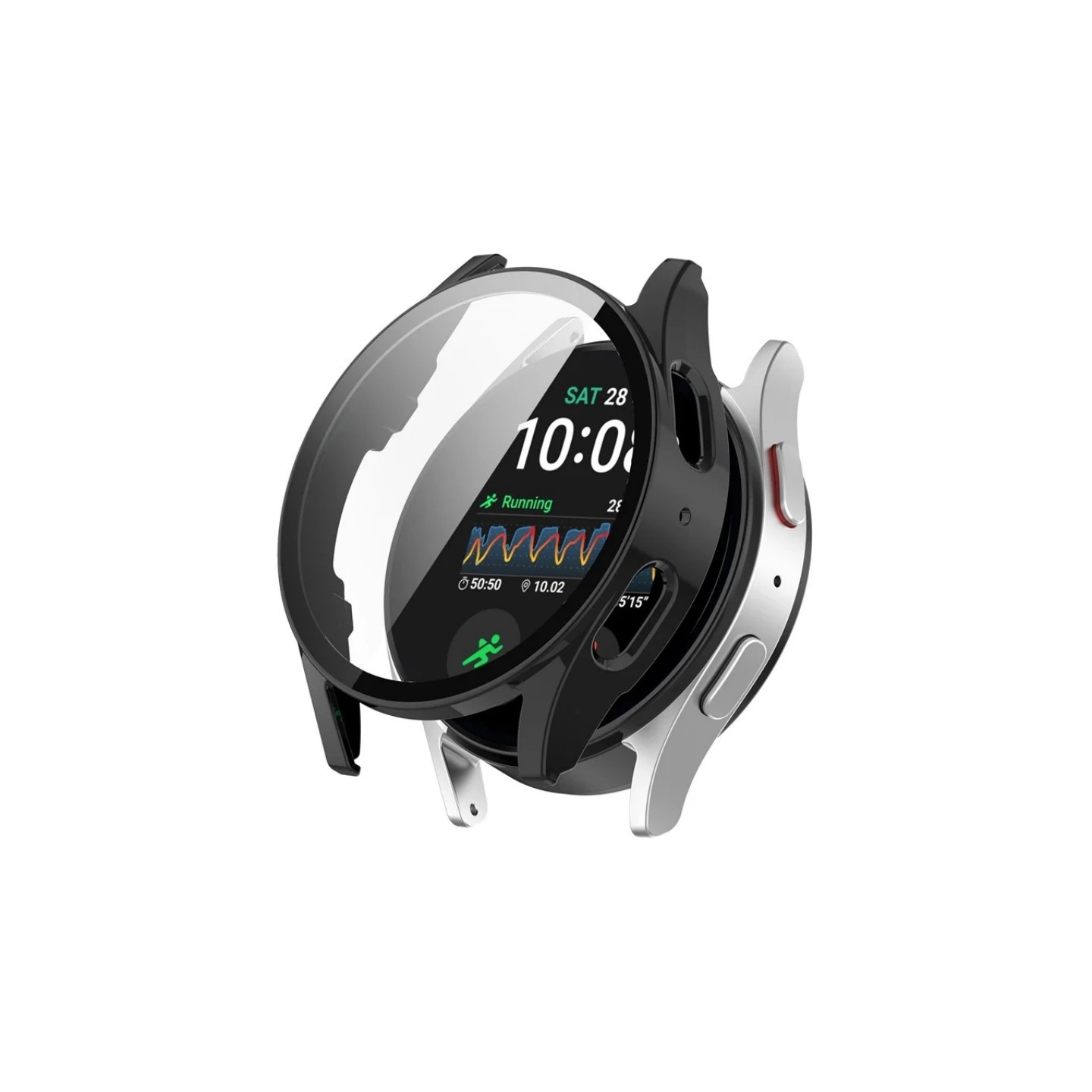 Til Samsung Galaxy Watch7 44mm Klokkedeksel PC-rammedeksel Herdet glass skjermbeskytter