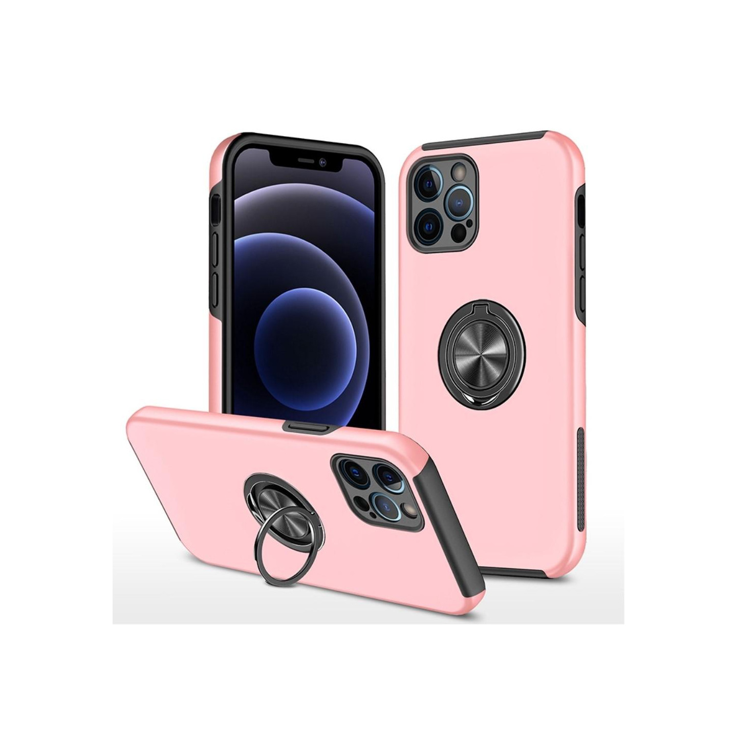 iPhone 14 Pro Hybrid Deksel Med Fingerring - Rosa
