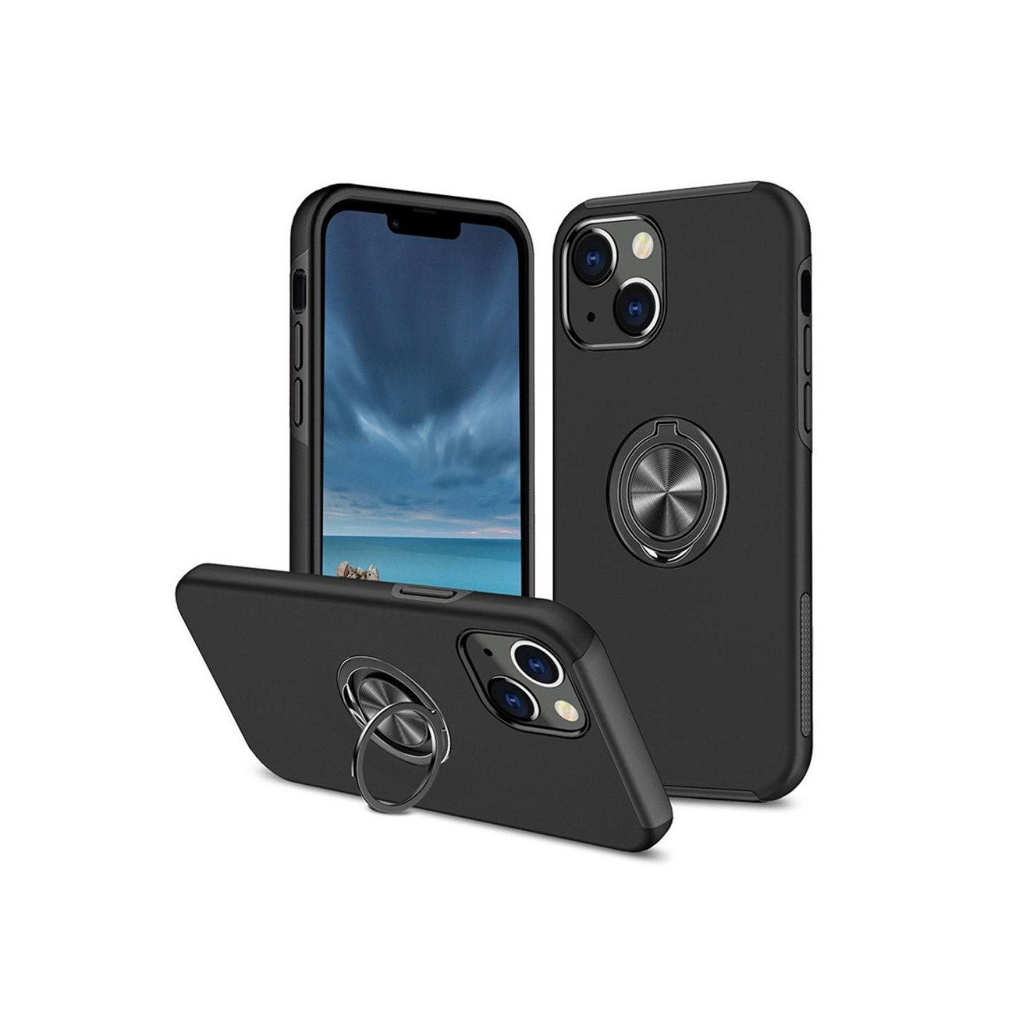 iPhone 14 Sormirengas Sivutuen Hybridikotelo - Musta