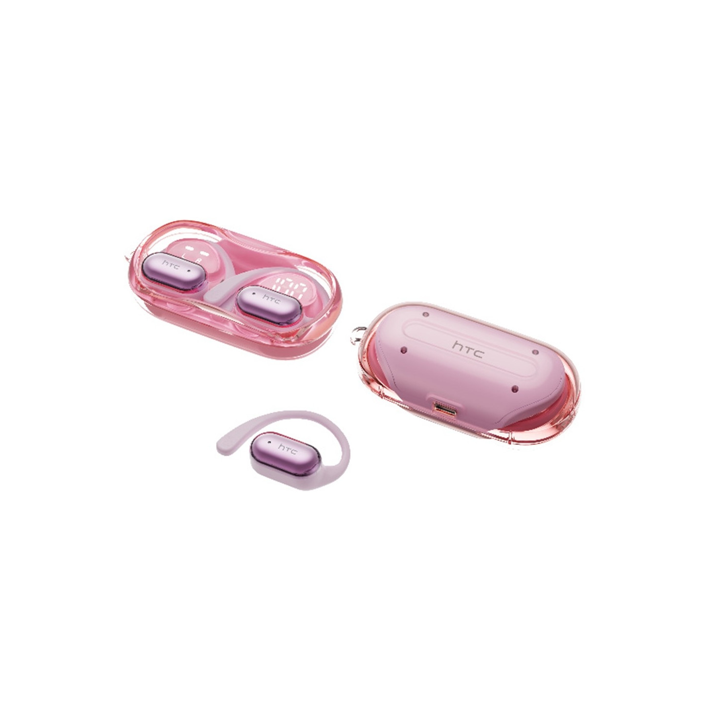 Wireless Headphones HTC NE37 Bluetooth 6.0 Earhook Sports Music Calls - Pink