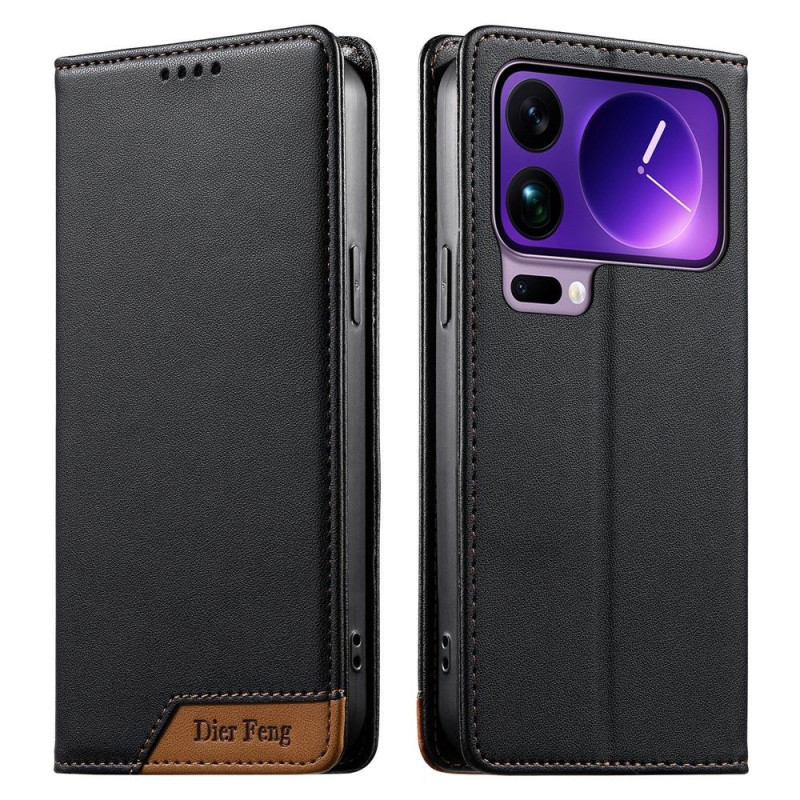 DIERFENG Til Xiaomi 17 Pro Max Lommebokdeksel RFID Beskyttelse Stativ - Svart