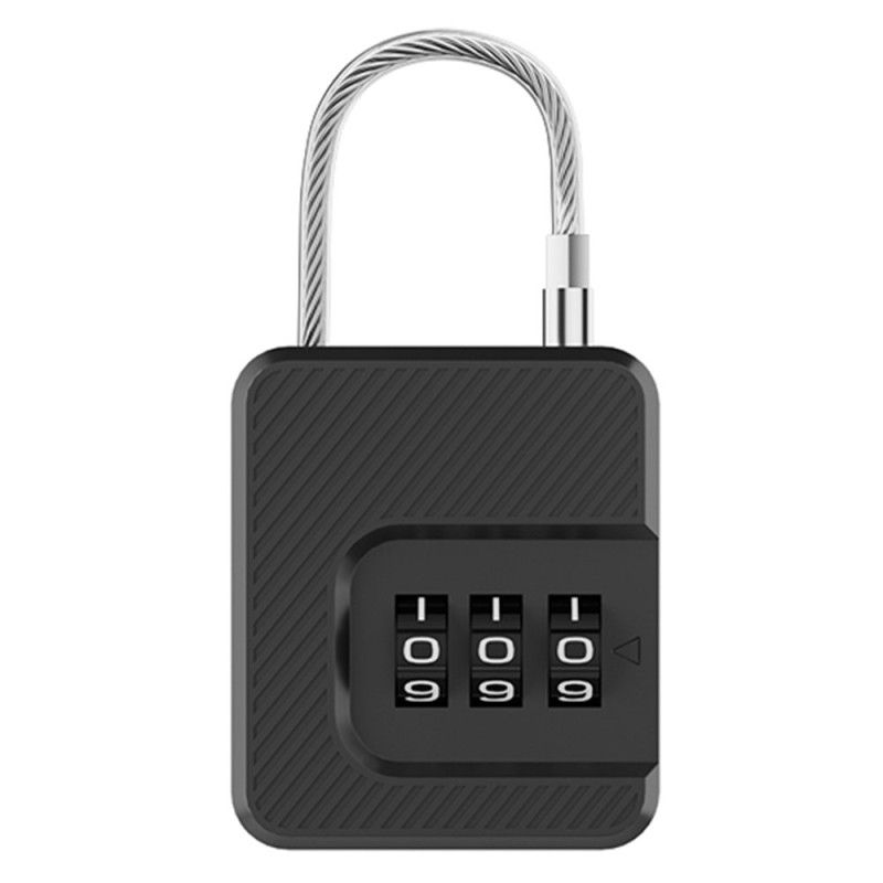 Padlock Lock 3-Digit Combination Lock Luggage Steel Cable Security Lock - Black