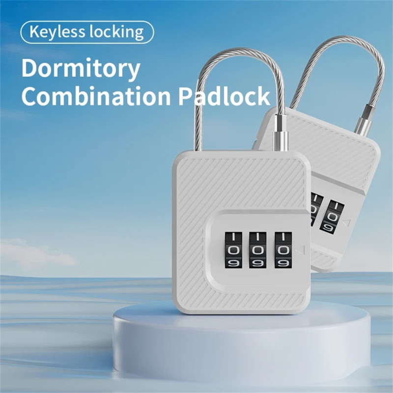 Padlock Lock 3-Digit Combination Lock Luggage Steel Cable Security Lock - Black
