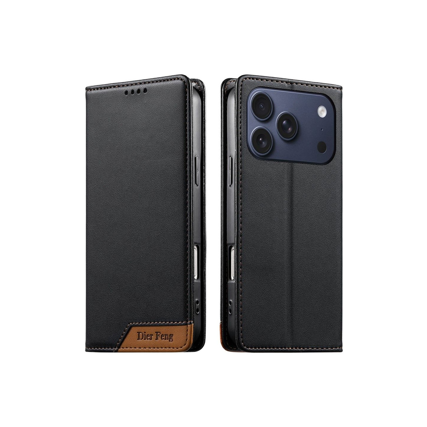 DIERFENG Til iPhone 17 Pro Max Lommebokdeksel RFID Beskyttelse Stativ - Svart