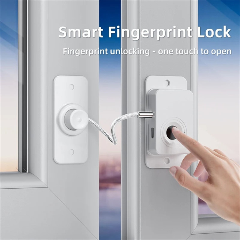 Drill-Free Fingerprint Lock Lock Window Refrigerator Sliding Door Security Cabinet - White