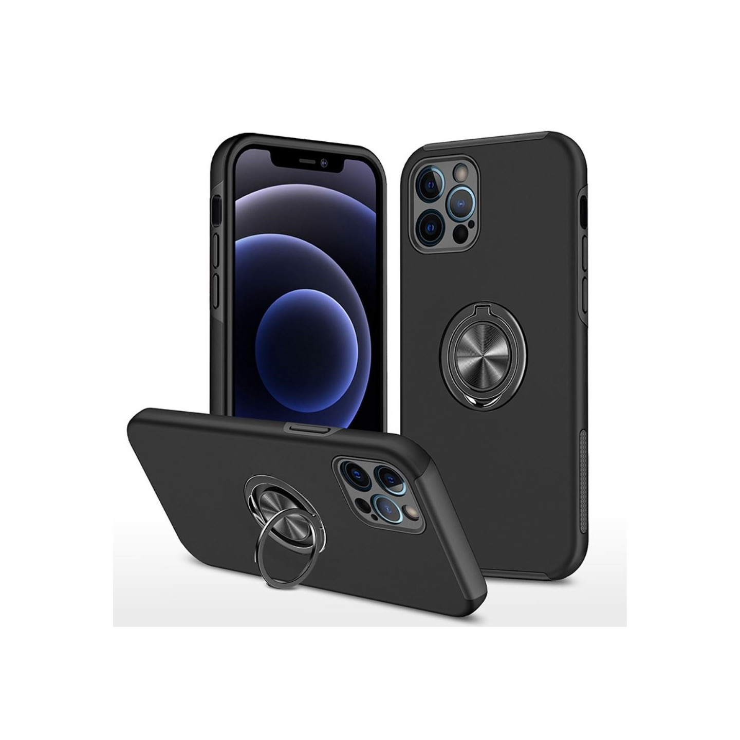 iPhone 14 Pro Hybrid Deksel Med Fingerring - Svart