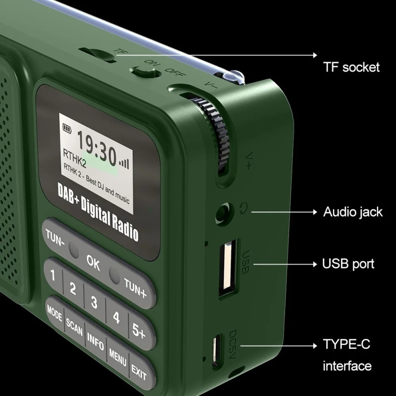 Solcelledrevet genopladelig DAB/FM-radio understøtter Bluetooth-forbindelse