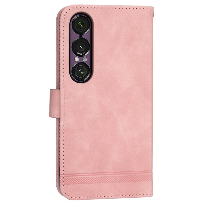 DIERFENG Sony Xperia 1 VII Lompakkokotelo Linjakuvio Teline ja Rannelenkki