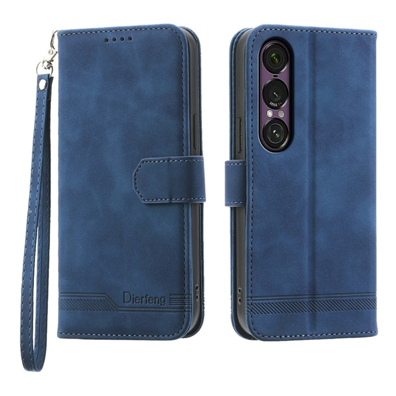 DIERFENG For Sony Xperia 1 VII Wallet Case with Stand and Wrist Strap