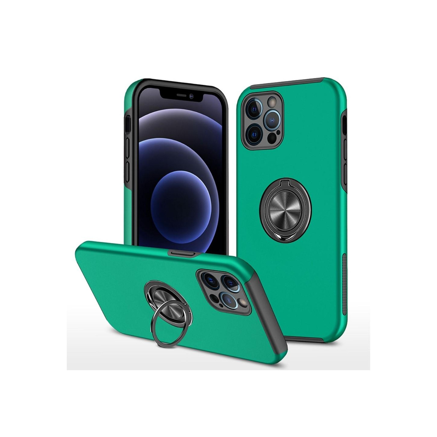 iPhone 14 Pro Fingerring Kickstand Hybrid Taske - Grøn