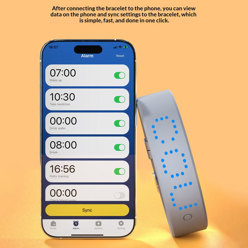 Smart Armbånd Fitness Timer Søvnmonitor Skridttæller 8 Alarm Vibration - Sort