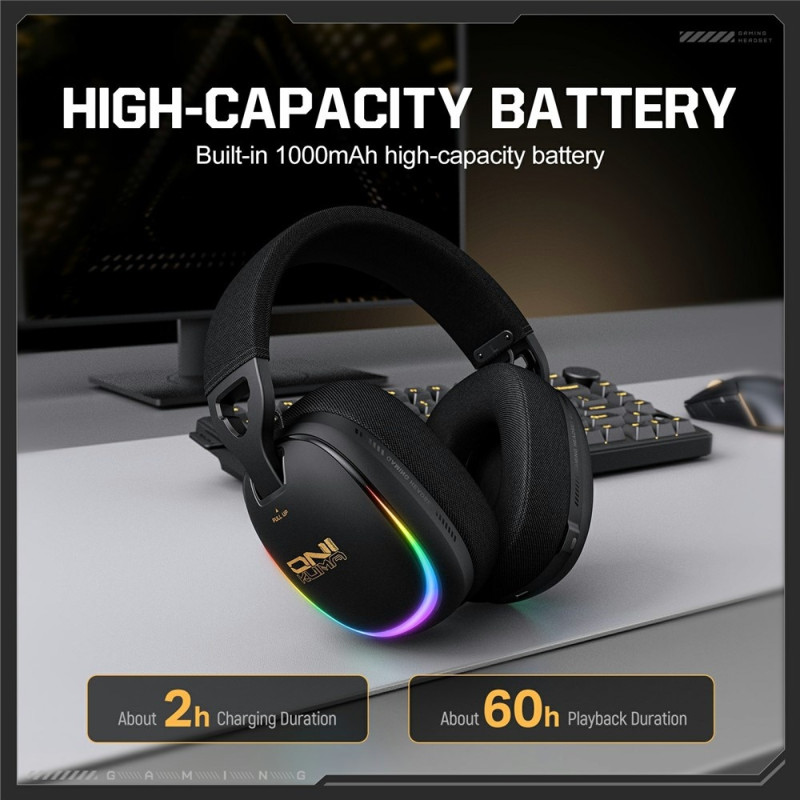ONIKUMA GT805 Gaming Headset 4 Tilstande Trådløs/Kabelbaseret Over-Ear RGB - Sort